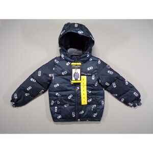 Miles the Label Kids Hooded Puffer Jacket Navy Car Print Size 5 NWT